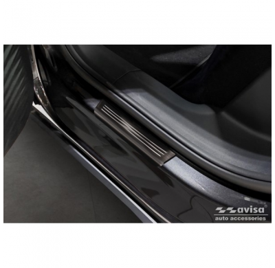 Protectores de umbral de puerta en acero inoxidable negro aptos para Volkswagen ID.4 2020- 'Lines' - 4 piezas