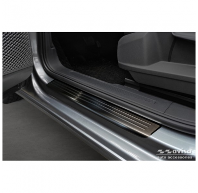 Protectores de umbral de puerta en acero inoxidable negro aptos para Volkswagen Caddy V 2020- 'Lines' - 2 piezas