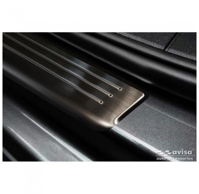Protectores de umbral de puerta en acero inoxidable negro aptos para Volkswagen Caddy V 2020- 'Lines' - 2 piezas