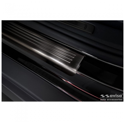 Protectores de umbral de puerta en acero inoxidable negro aptos para Volkswagen Passat 3G Sedan/Variant 2014- - 'Lines' - 4 piez