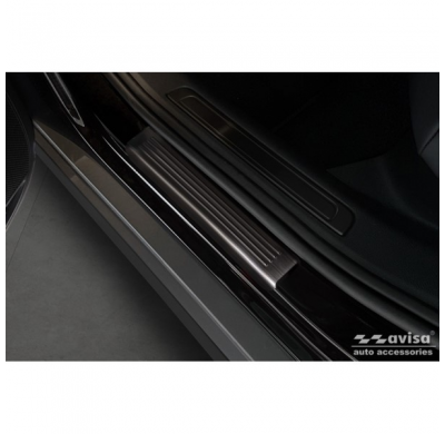 Protectores de umbral de puerta en acero inoxidable negro aptos para Volkswagen Passat 3G Sedan/Variant 2014- - 'Lines' - 4 piez