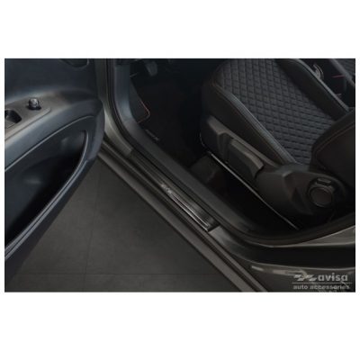 Protectores de umbral de puerta de acero inoxidable negro adecuados para Toyota Aygo X 2022- 'Lines X' - 4 piezas