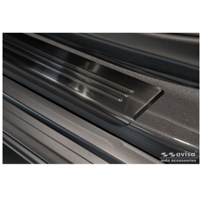 Protectores de umbral de puerta en acero inoxidable negro aptos para Hyundai Kona II 2023- - 'Lines' - 4 piezas