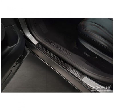 Protectores de umbral de puerta en acero inoxidable negro aptos para Ford Mustang Mach-E 2020- 'Lines' - 4 piezas