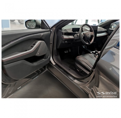 Protectores de umbral de puerta en acero inoxidable negro aptos para Ford Mustang Mach-E 2020- 'Lines' - 4 piezas
