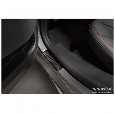 Protectores de umbral de puerta en acero inoxidable negro aptos para Ford Mustang Mach-E 2020- 'Lines' - 4 piezas