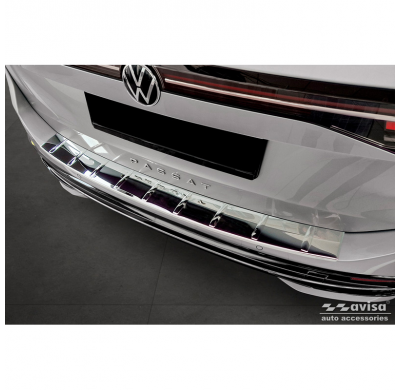 Protector de parachoques trasero de acero inoxidable cromado apto para Volkswagen Passat Variant (CJ5) 2023- 'Ribs'