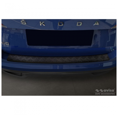 Protector de parachoques trasero de aluminio negro mate adecuado para Skoda Kamiq 2019- 'Riffled Plate'
