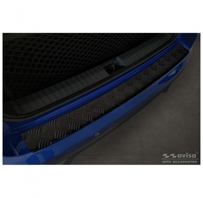 Protector de parachoques trasero de aluminio negro mate adecuado para Skoda Kamiq 2019- 'Riffled Plate'