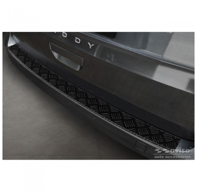 Protector de parachoques trasero de aluminio negro mate adecuado para Volkswagen Caddy V 2020- 'Riffled Plate'.