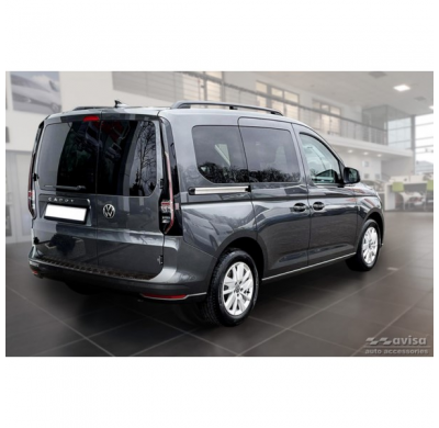 Protector de parachoques trasero de aluminio negro mate adecuado para Volkswagen Caddy V 2020- 'Riffled Plate'.