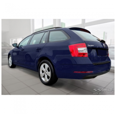 Protector de parachoques trasero en aluminio negro mate para Skoda Octavia III Kombi Facelift 2017-2020 'Riffled Plate'.