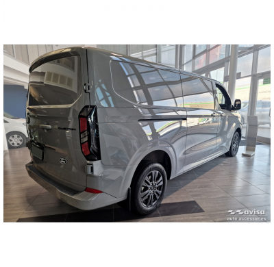 Protector de parachoques trasero de aluminio negro mate apto para Ford Transit Custom II (V710) 2023 - 'Riffled Plate'