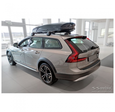 Protector de parachoques trasero de acero inoxidable negro mate adecuado para Volvo V90 9/2016- 'Ribs'