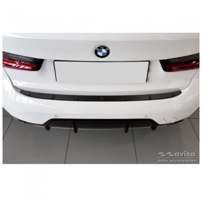 Protector de parachoques trasero de acero inoxidable negro mate adecuado para BMW Serie 3 G20 Sedán M-Package 2019- 'Ribs'