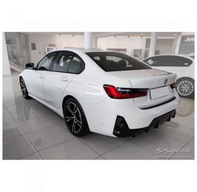 Protector de parachoques trasero de acero inoxidable negro mate adecuado para BMW Serie 3 G20 Sedán M-Package 2019- 'Ribs'