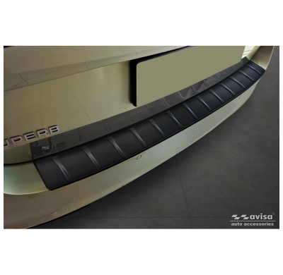 Protector de parachoques trasero de acero inoxidable negro mate adecuado para Skoda Superb IV Combi 2023- 'Ribs'