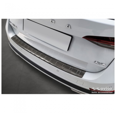 Protector de parachoques trasero de acero inoxidable negro apto para Skoda Octavia Scout (NX5) 2020- 'Ribs'