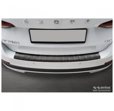 Protector de parachoques trasero de acero inoxidable negro apto para Skoda Octavia Scout (NX5) 2020- 'Ribs'