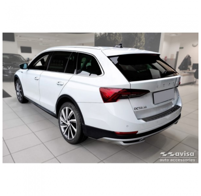 Protector de parachoques trasero de acero inoxidable negro apto para Skoda Octavia Scout (NX5) 2020- 'Ribs'