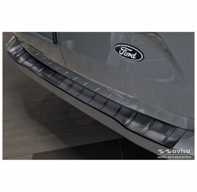 Protector de parachoques trasero de acero inoxidable negro apto para Ford Transit Custom 2023- 'Ribs'