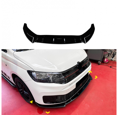 Spoiler delantero AutoStyle compatible con Volkswagen Caddy V 2020 (ABS negro brillante)