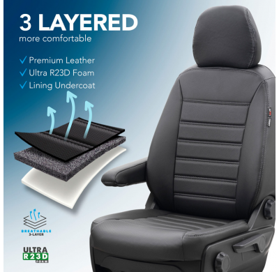 New York Design Fundas de asiento de cuero artificial 2+1 especifica para Renault Trafic/Opel Vivaro/Nissan Primastar 2001-2014