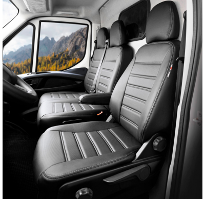 Fundas de asiento de cuero artificial Otom New York Design 2+1 compatibles con Volkswagen Transporter T7 2024- (apoyabrazos en e