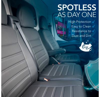 Fundas de asiento de cuero artificial Otom New York Design 2+1 compatibles con Volkswagen Transporter T7 2024- (apoyabrazos en e