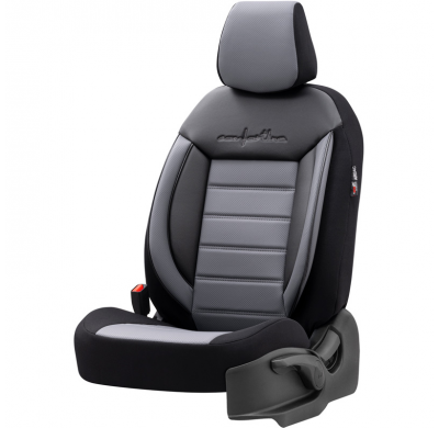 Juego De Fundas Universales De Cuero/Tela Para Asientos 'Comfortline' Negro/Gris - 11 Piezas - Apto Para Airbags Laterales