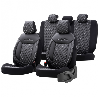 Juego De Fundas De Asiento Universales De Cuero/Tela 'Comfortline Vip' Negro/Gris - 11 Piezas - Apto Para Airbags Laterales