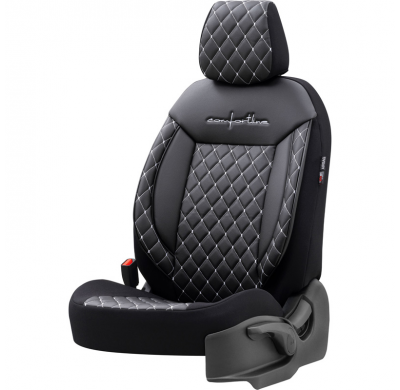 Juego De Fundas De Asiento Universales De Cuero/Tela 'Comfortline Vip' Negro/Gris - 11 Piezas - Apto Para Airbags Laterales