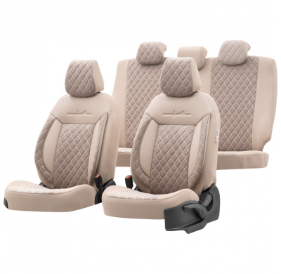 Juego De Fundas De Asiento Universales De Cuero/Tejido 'Comfortline Vip' Crème - 11 Piezas - Apto Para Airbags Laterales