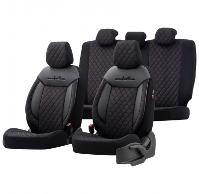 Juego De Fundas De Asiento Universales De Terciopelo/Tela 'Comfortline Vip' Negro - 11 Piezas - Apto Para Airbags Laterales