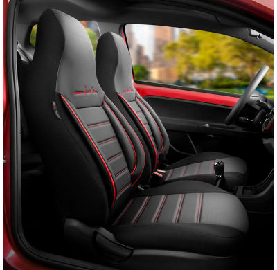 Universal Cuero/Tejido 'CityBug' Juego de fundas para asientos 'Comfortline' negro/rojo - 9 piezas - apto para airbags laterales