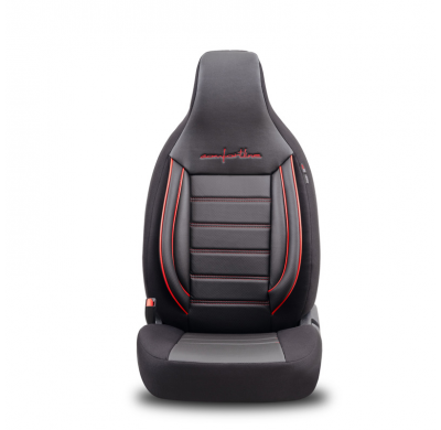 Universal Cuero/Tejido 'CityBug' Juego de fundas para asientos 'Comfortline' negro/rojo - 9 piezas - apto para airbags laterales