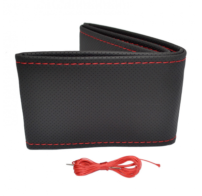 Funda Universal Para Volante Classic - Cuero Pvc Perforado Negro + Puntada Roja (Encaje)