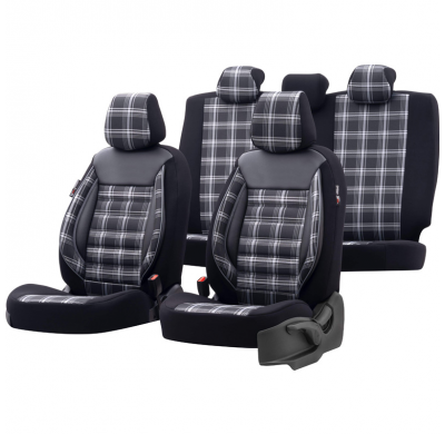Juego De Fundas De Asiento Universales De Tela 'Sports' Negro/Gris - 11 Piezas - Apto Para Airbags Laterales