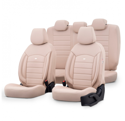 Juego de fundas de asiento universales de cuero 'Inspire' Crème - 11 piezas - apto para airbags laterales