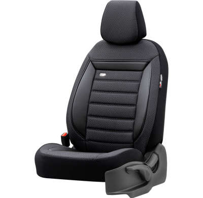 Juego De Fundas De Asiento Universales De Tela 'Prestige' Negro/Carbón a Cuadros - 11 Piezas - Apto Para Airbags Laterales