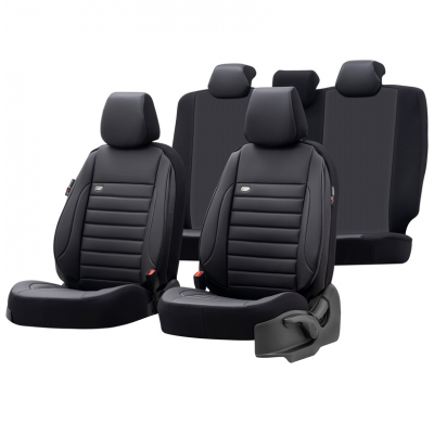 Juego De Fundas De Asiento Universales De Cuero/Tejido 'Royal' Negro/Antracita - 11 Piezas - Apto Para Airbags Laterales