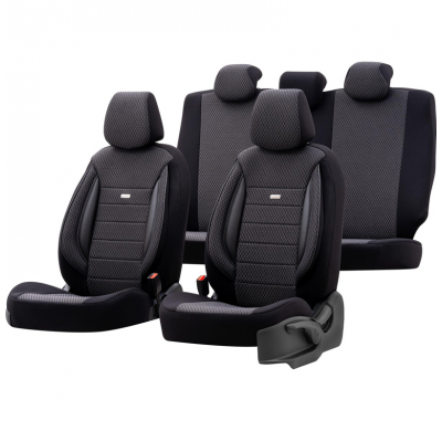 Juego De Fundas De Asiento Universales De Tela 'Selectedfit Sports' Negro - 11 Piezas - Apto Para Airbags Laterales