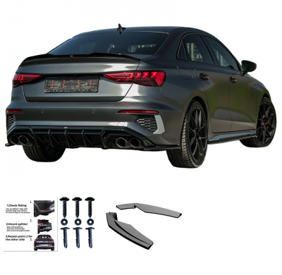 Difusores laterales traseros unidireccionales compatibles con Audi A3 8Y Sedán S3/S-Line 2020-2024 - Negro brillante Oneway