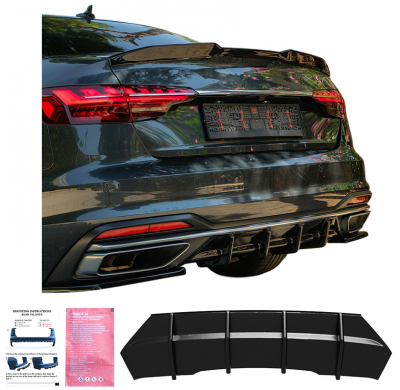 Difusor trasero unidireccional compatible con Audi A4 (B9) Sedán/Avant Facelift 2019-2024 - Negro brillante Oneway