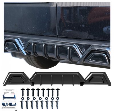 Difusor trasero unidireccional compatible con Volkswagen Transporter T7 2024- y Ford Transit Custom (V710) 2023- - Negro brillan