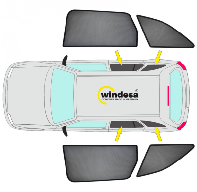 Juego de cortinillas Sunclip apto para Mercedes Clase V W447 (batalla larga) Facelift 2024- sin ventanas emergentes
