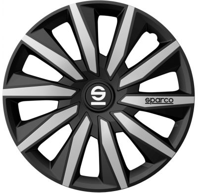 Tapacubos Sparco Milano - 16 pulgadas - Negro/Plata - Juego de 4 piezas