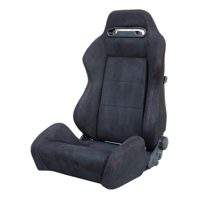Simoni Racing Asiento Deportivo Miky - Negro + Rojo Seams - Dual-Side Reclinable Back-Rest -  Incluye Guias Universales