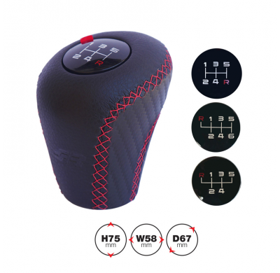 Pomo De Simoni Racing Gear Slick - Cuero Negro + Costura Roja + 3 Patrones