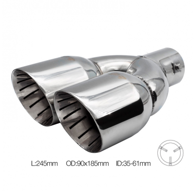 Extensión de tubo de escape Simoni Racing Doble Redondo/Inclinado Inox - Ø90xL245mm - Instalación 35->61mm